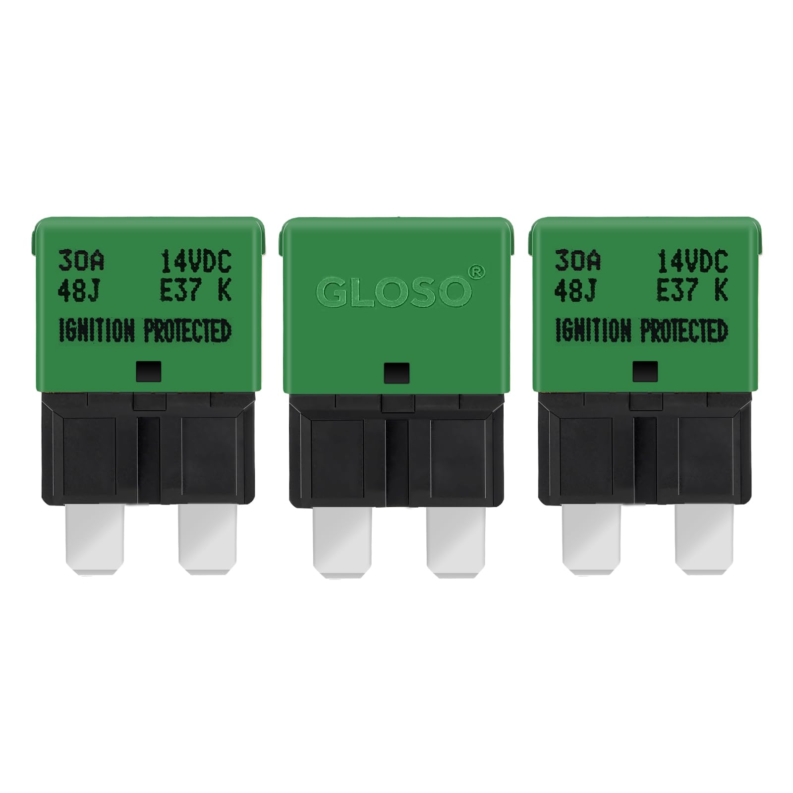 GLOSO Blade Circuit Breaker RV Marine Boat Truck Yacht Auto Reset Audio Solar System Protection ATO ATC 30 Amp E37 3 PACK