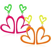 CNTVO 2 Pairs Neon Heart Earrings, Acrylic Neon Earrings 80s 90s Outfit for Women, Hot Pink& Yellow Glow Earrings for Party Accessories Gifts