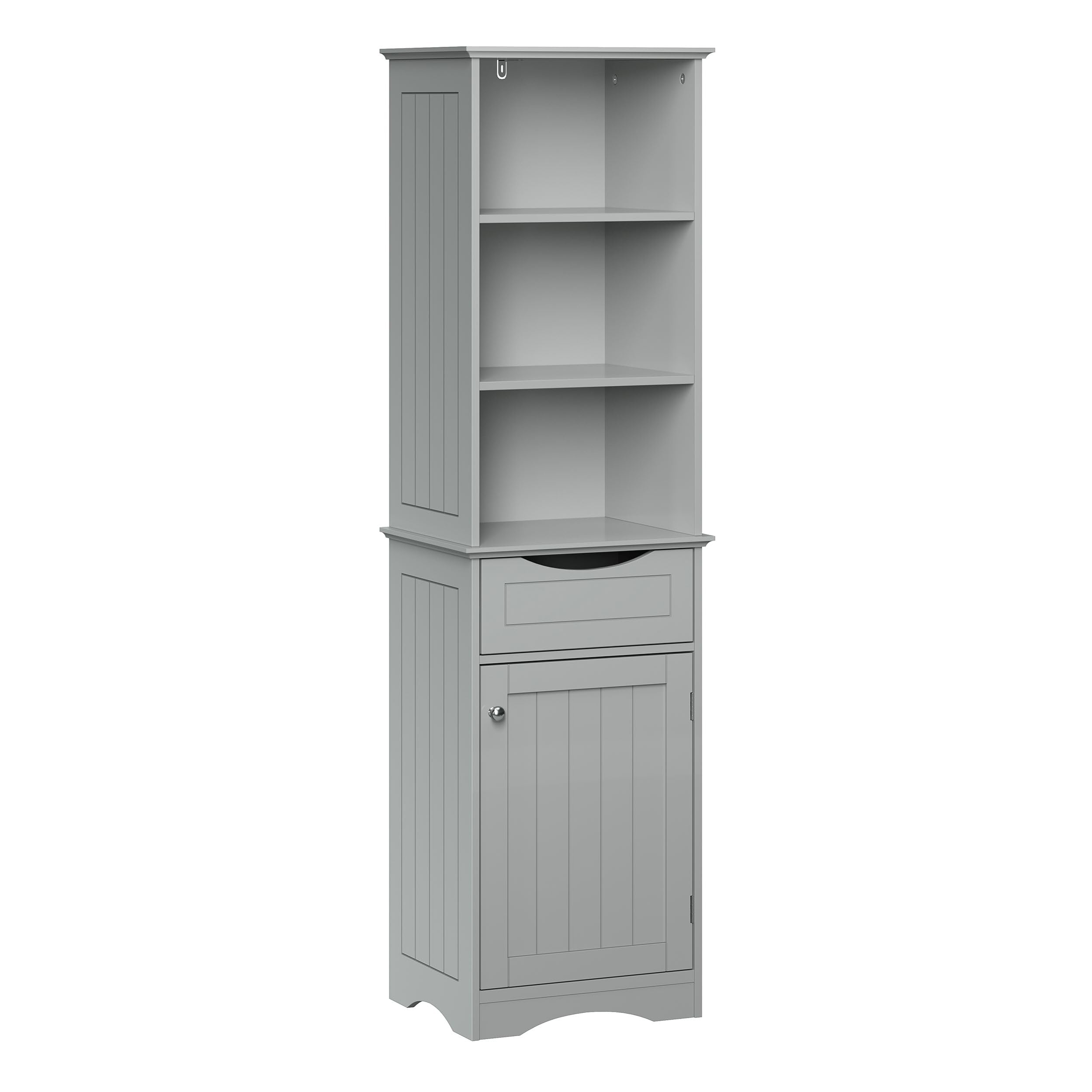 RiverRidge, Gray Ashland Bathroom Freestanding Storage Cabinet with Three Open Shelves and Drawer, Size Image