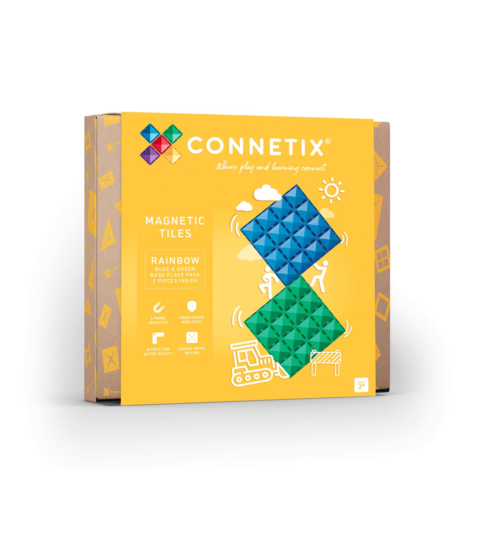 CONNETIX Magnetic Tiles Rainbow Blue & Green Base Plate Pack, 2 Pieces