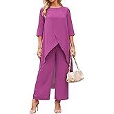 Seta T Women's 2 Piece Chiffon Sets Summer Dressy Pantsuits High Low Top Pants Set Formal Wedding Guest Outfit