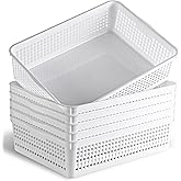 Eslite A4 Size Plastic Storage Basket,Desktop File Paper Letter Organizer Tray, 6-Packs (White)