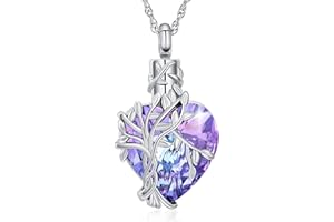 shajwo Tree of Life Cremation Heart Urn Ashes Necklace for Women Men Cremation Crystals Ash Pendant Loved One Memorial Jewelry