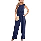 CUPSHE Summer Maxi Jumpsuit Round Neck Sleeveless Wide Leg One Piece Fall Outfit Pockets Fitted Overall Casual Maxi Romper