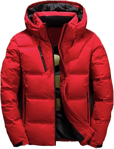 Amazon Co Jp メンズソリッドダウンジャケットウィンターニューメンズシックウォームホワイトダックダウンコートファッションフード付きカジュアル ダウンオーバーコート男性 赤 3xl ホーム キッチン