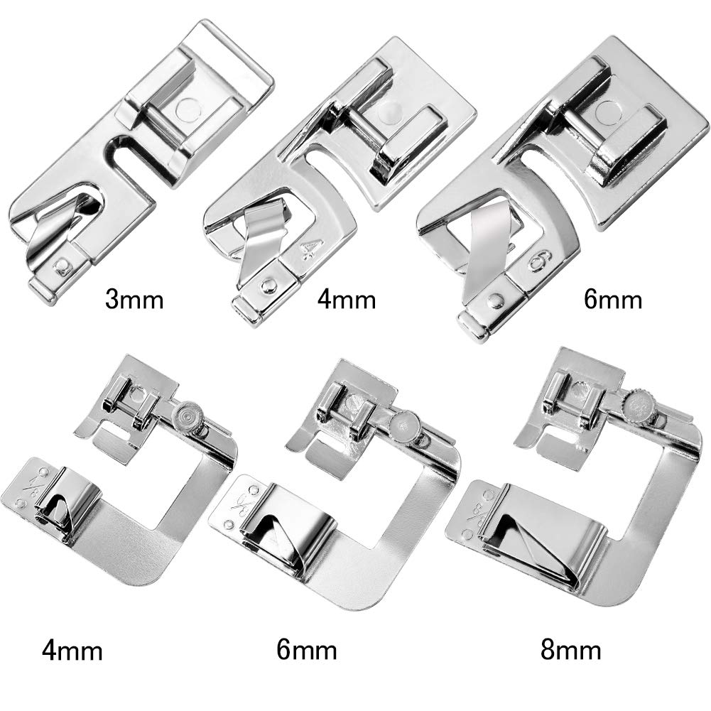 LUNARM 6 Pcs Hemming Foot Kit - 3 Pcs Narrow Rolled Hem Sewing Machine Presser Foot, 3 Pcs Wide Hem Presser Foot and 30 Pcs Sewing Machine Needles, for Household Multi-Function Sewing Machines