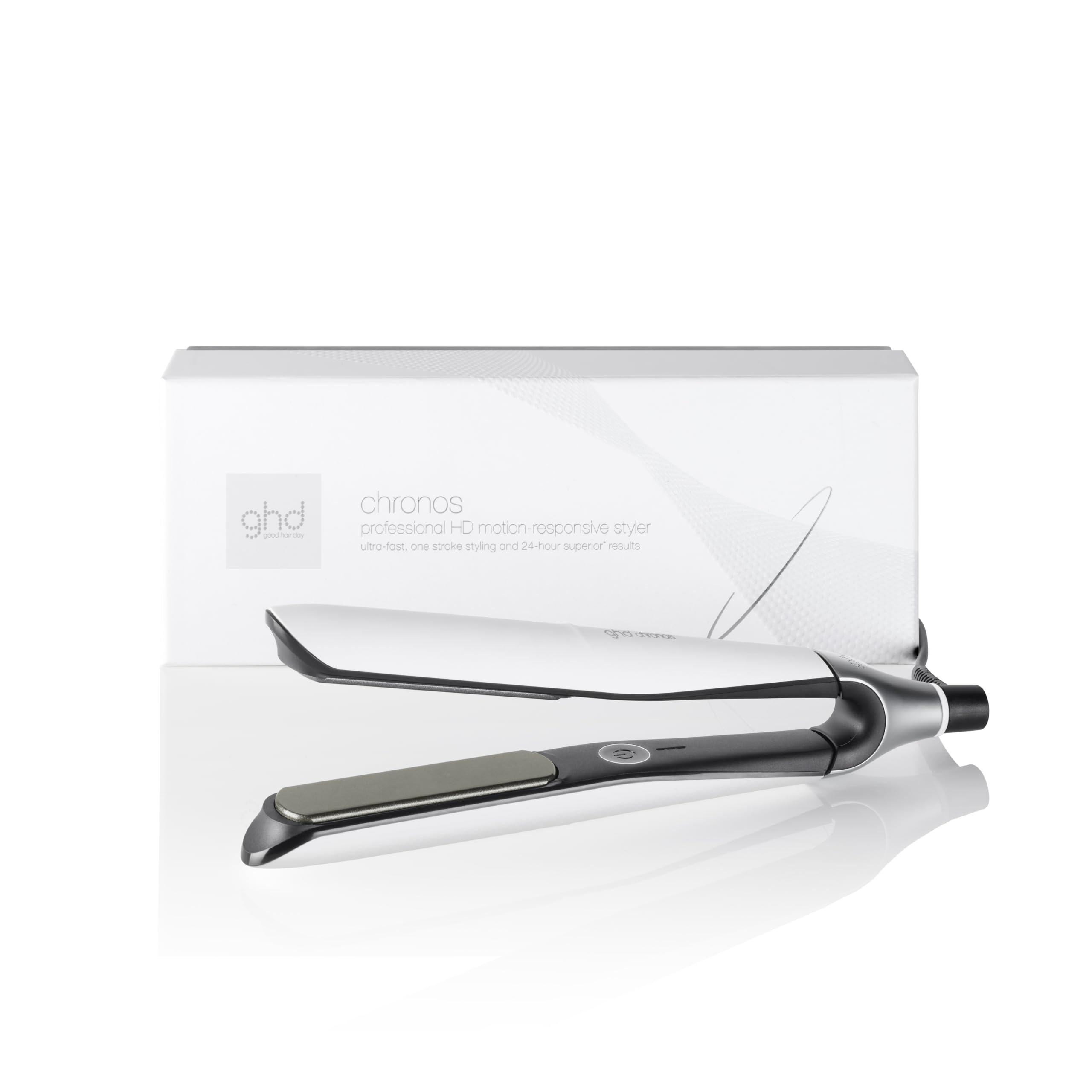 ghd Chronos Hair Straightener & Styler in White - Most Advanced Styler, 3X Faster Styling, More Shine, No Extreme Heat Damage - for All Hair Types - (UK Plug)
