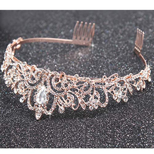 Didder Rose Gold Crystal Tiara Crown Headband Princess Elegant Crown with combs for Women Girls Bridal Wedding Prom Birthday Party - Thumbnail 7