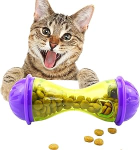 Luck Dawn Cat Food Dispenser Treat Ball Interactive Toy IQ Treat Dispensing Toy Slow Feeder Automatic Spinning Cat Mouse Toy Tumbler Roly-Poly Toy for Cats Kitten
