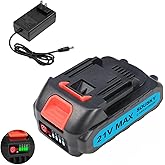 SOUSKY Mini Chainsaw Battery, 21V 2000mAh Lithium Battery with Electric Quantity Display, Include Charger Adapter, Suitable 4/6/8 in Mini Electric Chainsaw, Compatible Other Tools with Same Interface