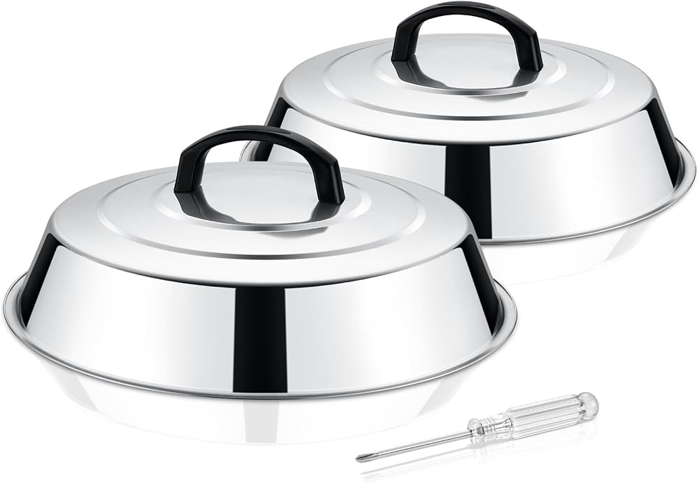 HaWare 12 Inch Cheese Melting Dome Set, 2 Pack, Stainless Steel, Heatproof