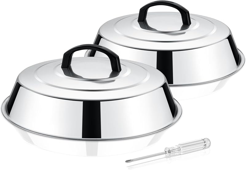 HaWare 12 Inch Cheese Melting Dome Set, 2 Pack, Stainless Steel, Heatproof