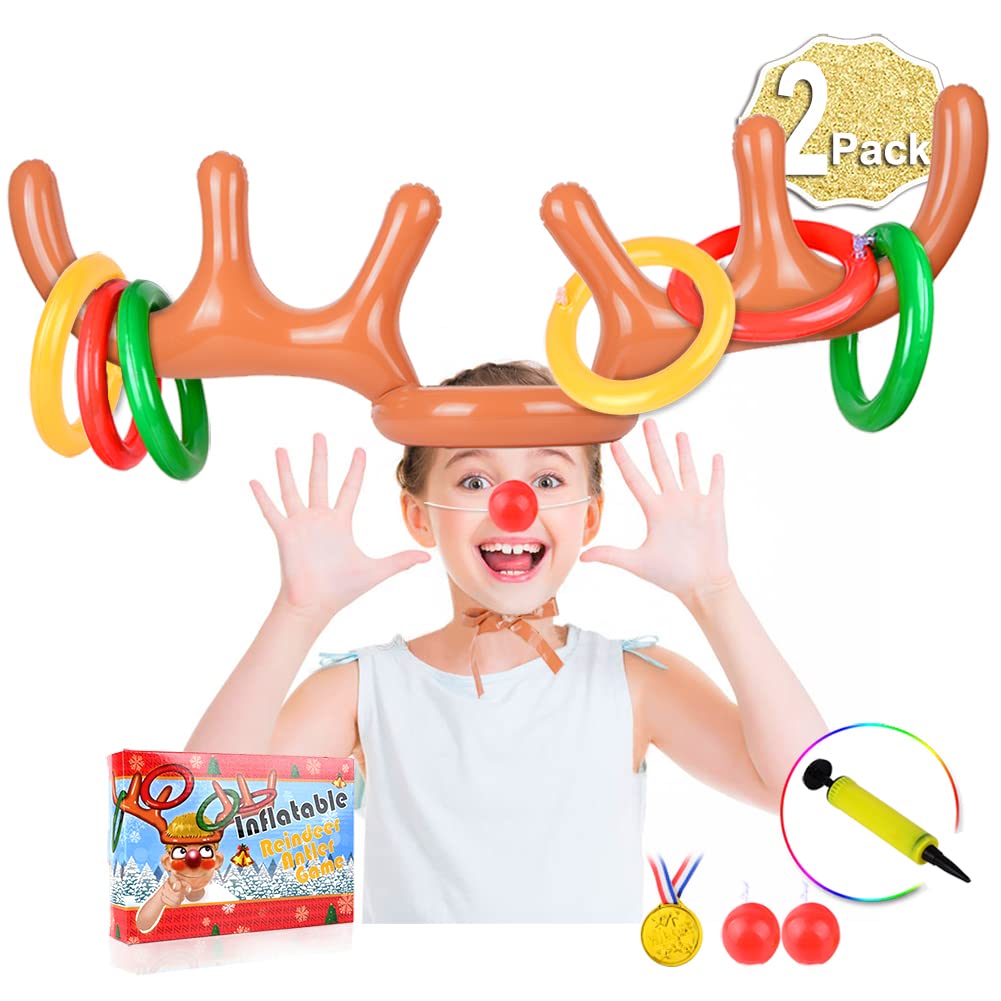 Inflatable Reindeer Antler Game, 2 Antler, 12 Rings Inflatable Reindeer Ring Toss Christmas Party Games, Christmas Family Games by AniSqui