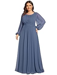 Ever-Pretty Women's Round Neck Long Sleeves Pleated