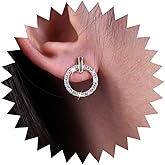 Sttiafay Boho CZ Circle Earrings Open Circle Stud Earrings Gold Tiny CZ Circle Earrings Rhinestone Round Earrings Geometric Bar Stud Earrings Jewelry for Women