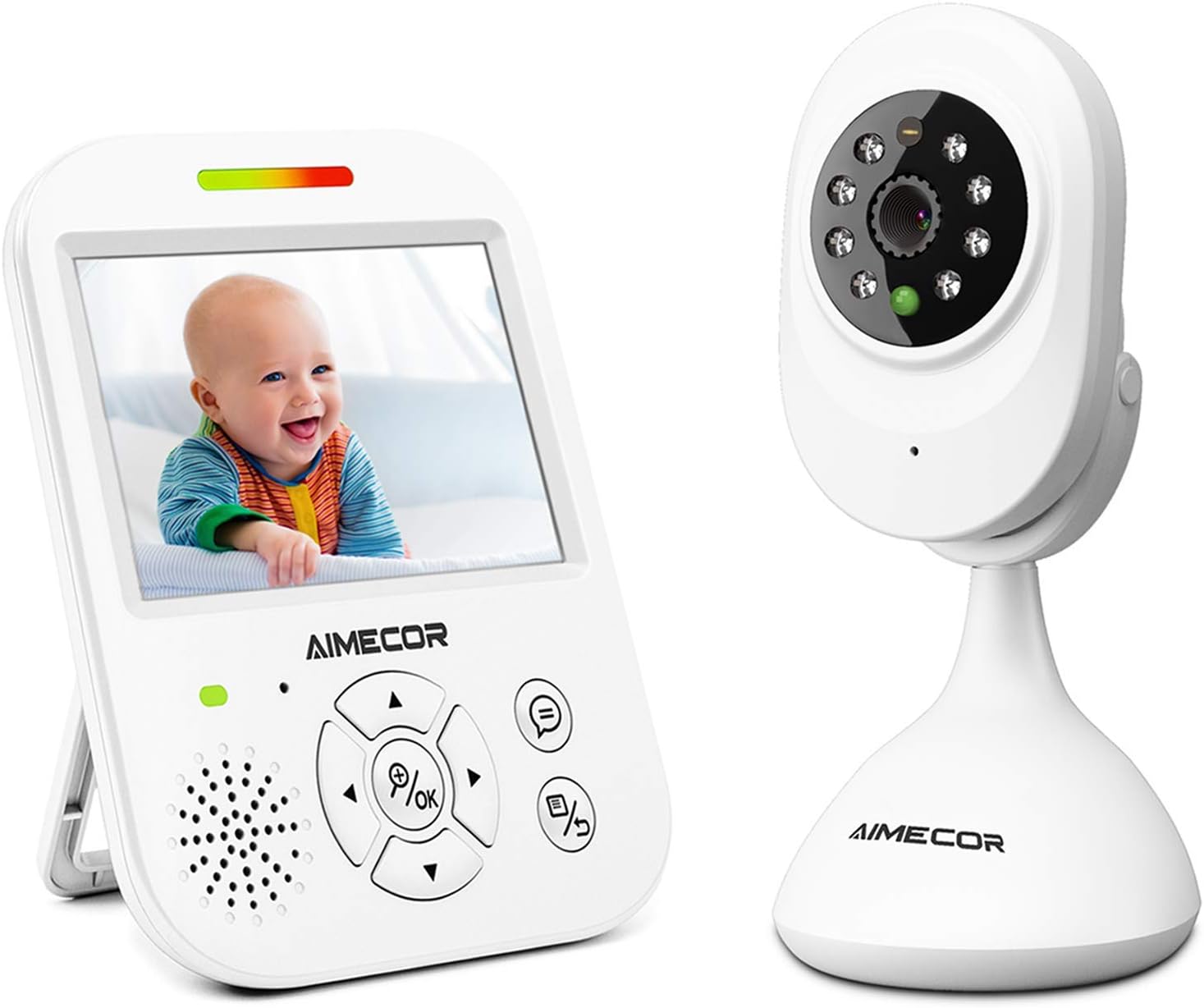 Video Baby Monitor with Camera -3.5 inch IPS Display, HD Night Vision Camera, 960ft Transmission Range, Temperature Monitoring,Include Compatible Mount Shelf (white3)