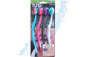 PEAK ESSENTIALS THE ORIGINAL TUNG BRUSH Tung Plastic Tongue Scraper, Tongue Brush, Tongue Cleaner for Adults, Scrubber, Plastic, Fight Bad Breath and Halitosis | Mouth Odor Eliminator, Tongue Scraper Cleaner, Made in America, 4-Pack