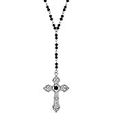 Sacina Gothic Black Beaded Cross Necklace, Emo Punk Grunge Gothic Necklace, Goth Jewelry, Halloween Christmas Jewelry Gift for Women