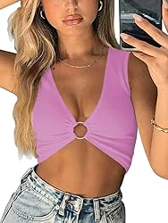 AEVZIV Sexy Crop Tops for Women Sleeveless Deep V
