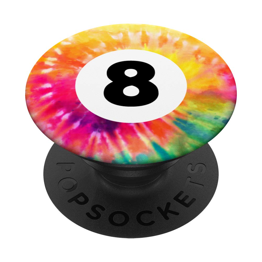8 Ball Billiards Tie Dye Rainbow Swirl Pattern Pool Player PopSockets Grip and Stand for Phones and Tablets