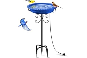 Daoeny Heated Bird Bath for Outdoors for Winter, Upgraded 100W Heated Birdbath Bowl Thermostat Control with 5-Prong Metal Bas
