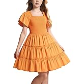 GOTHLETIC Girls Summer Dress Midi Casual Ruffle Flowy Square Neck Swing Tiered Smocked Tween Dresses for 6-15 Years