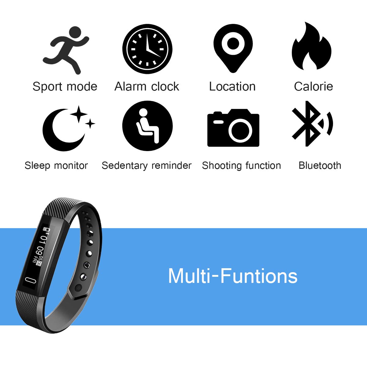 Fitness B0779ctphf ブラック Tracker スマートブレスレットスリムタッチ画面でスリープ監視 ステップ 距離 カロリーカウンター 防水bluetoothワイヤレス歩数計トラッカーandroidとiosのスマートフォン 歩数計 お気にいる Amansbistropa Com