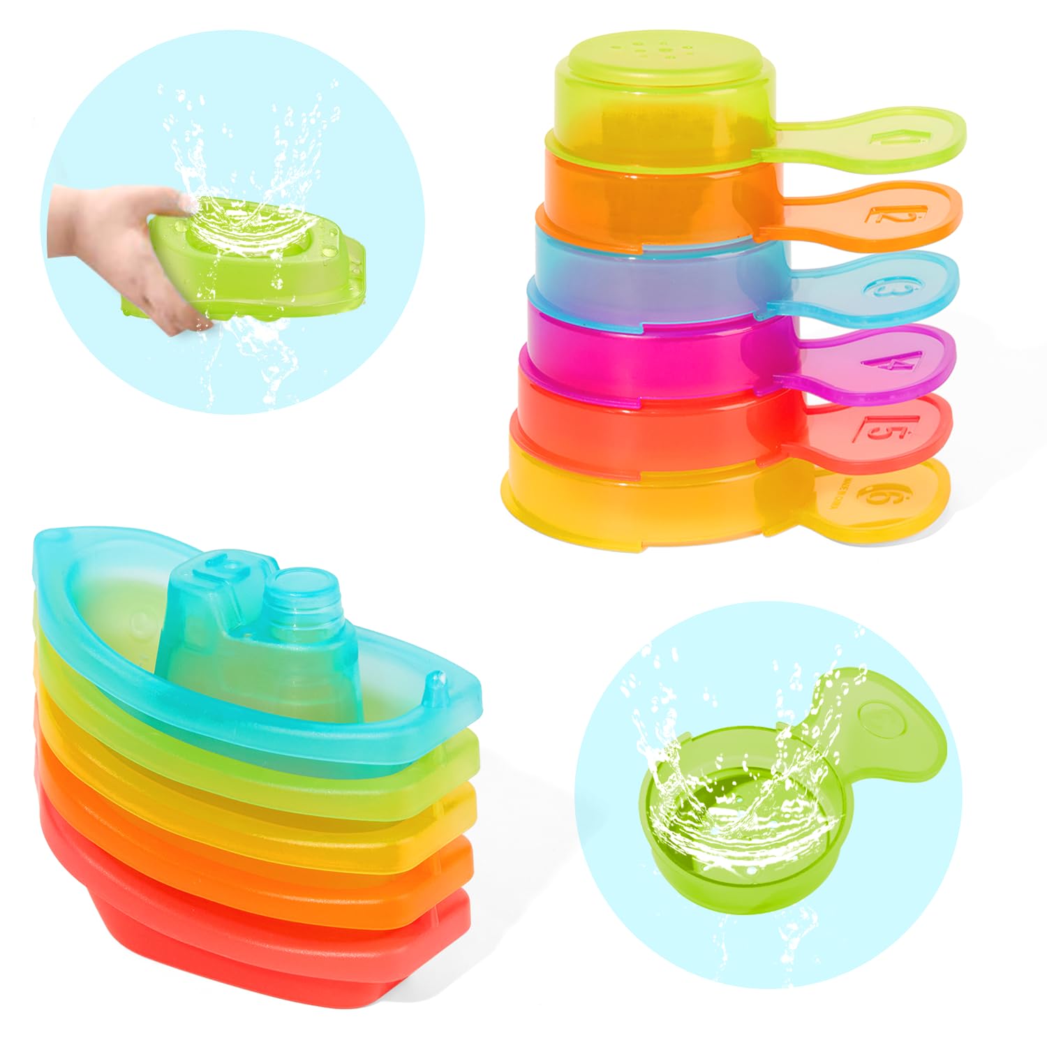 Baby Bath Toys for Kids Ages 1-3 11PCS Mold Free Bath Toys for Toddlers 2-4 with Colorful Floating Boats and Spoons, Baby & Toddler Bathtub Sand Beach Pool Water Toys for Christmas Birthday Gifts