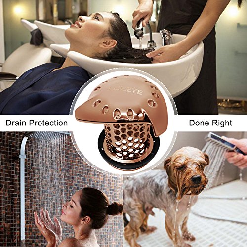 LEKEYE Drain Hair Catcher/Tub Drain Cover/Bathtub Shower Drain Protector/Strainer/Stainless Steel and Silicone-Red Copper