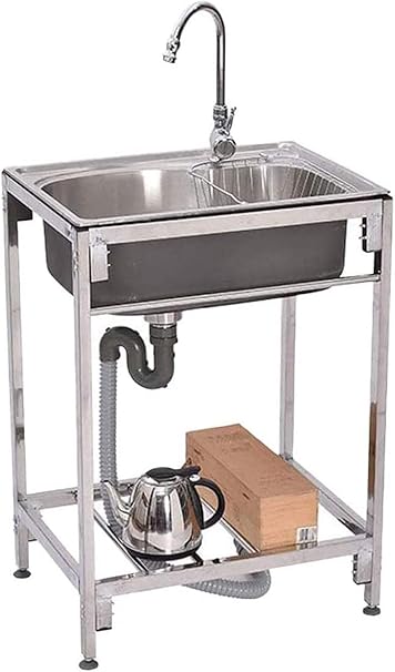 ZJDK Fregadero Comercial Fregadero de Cocina de jardín móvil de Acero