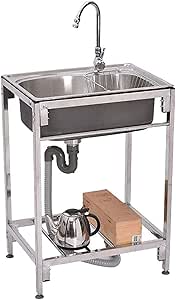 ZJDK Fregadero Comercial Fregadero de Cocina de jardín móvil de Acero