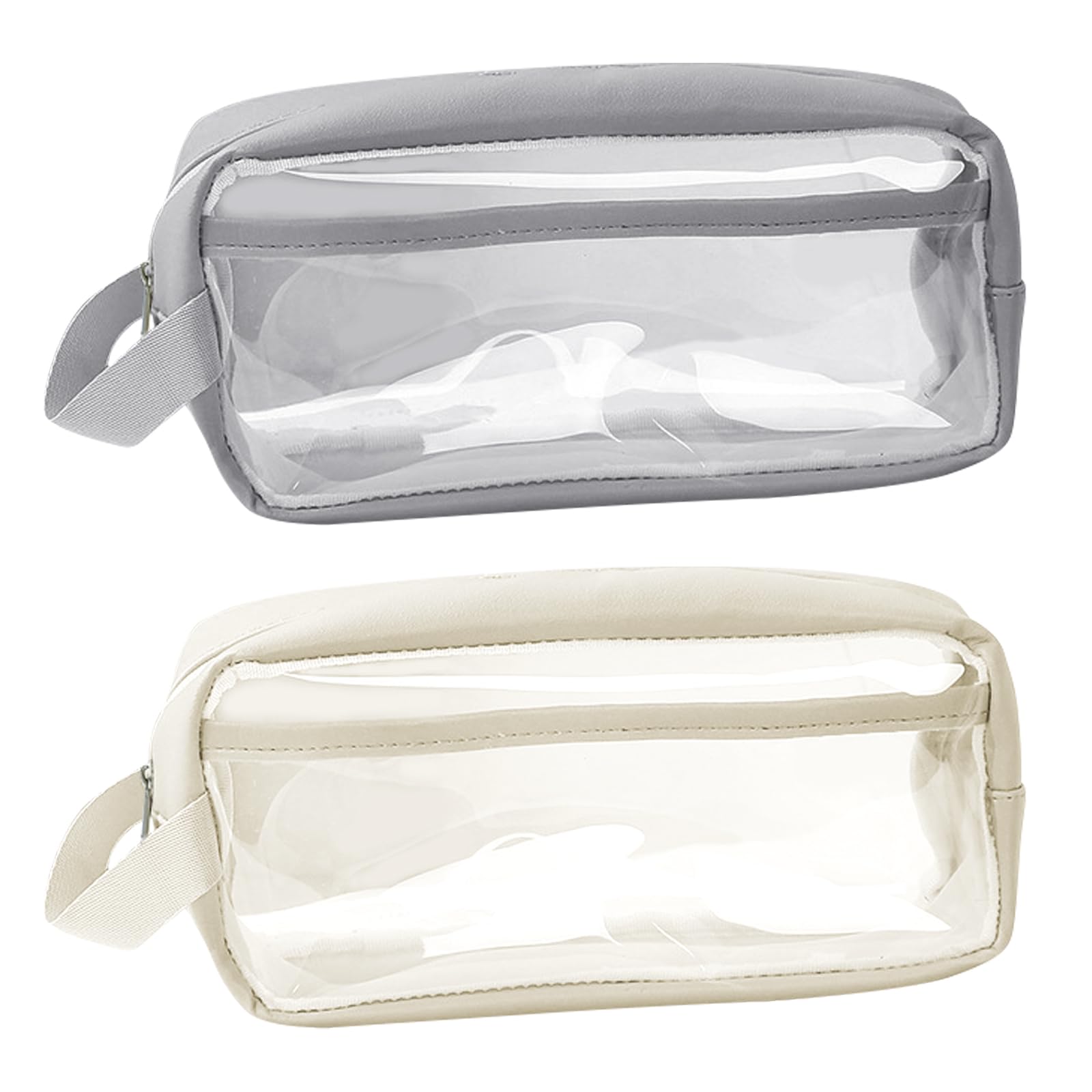 DKDDSSS 2 PCS Clear Pencil Case, Big Capacity, Transparent, Zippered, Suitable for Stationery, Cosmetic, Makeup, Travel & Office Supplies (Beige & Grey)