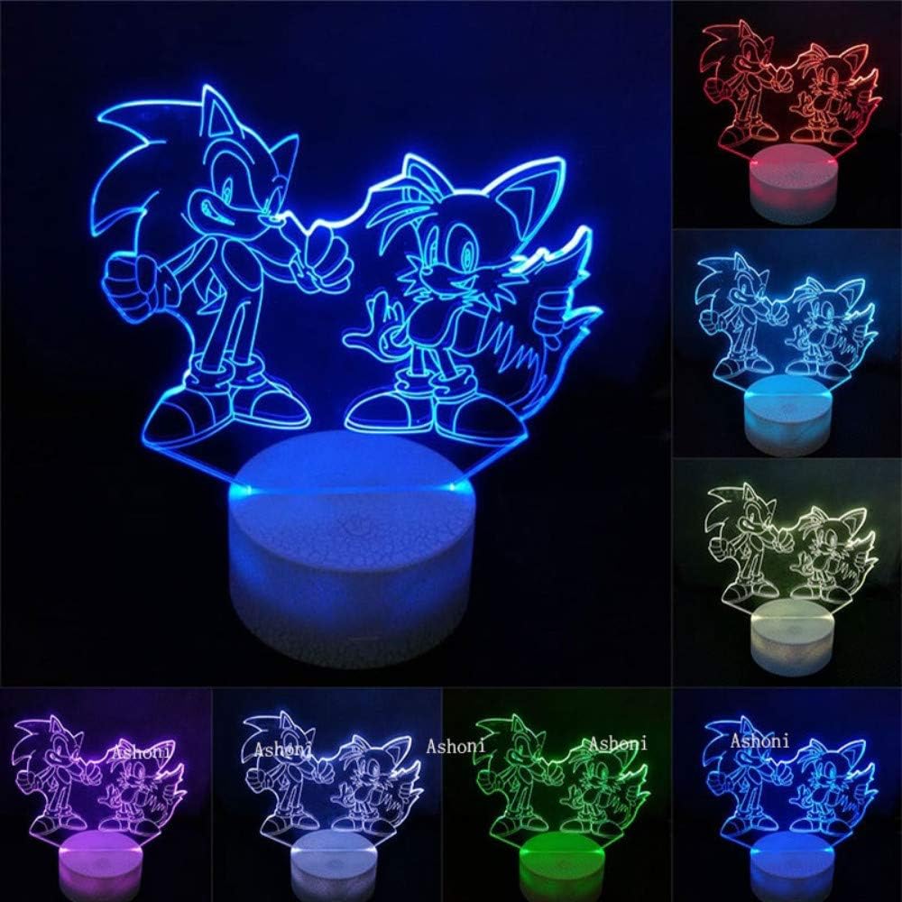 CFLEGEND Sound Action Figure 3D Desktop Led Light Led Change Anime Hedgehog Sonic Mile Model Toy Lighting Home Decor Christmas Gift
