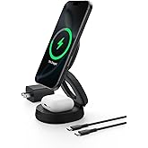 Belkin MagSafe Charger Compatible, 2-in-1 Qi2 Wireless Charging Station 15W, Convertible Wireless Charger for iPhone 17, Appl