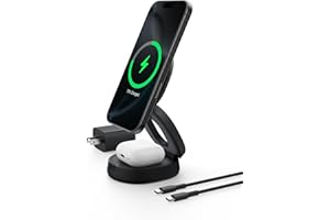 Belkin MagSafe Charger Compatible, 2-in-1 Qi2 Wireless Charging Station 15W, Convertible Charger for iPhone 17, Apple Watch, AirPods, Pixel 10, Portable Phone Stand for Travel w/ 30W Adapter - Black