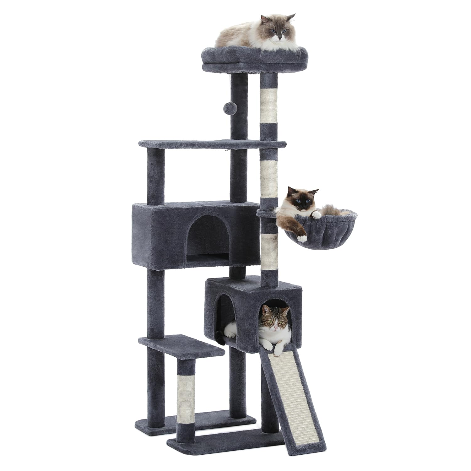 PAWZ Road Cat Tree, 60 Inches Cat Tower with Dual Condos, Spacious ...