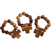 Holy Land Market Olive Wood Finger Rosary Set - Handcrafted in Bethlehem, Includes Certificate & Prayer Card - Set of 3 Rosaries