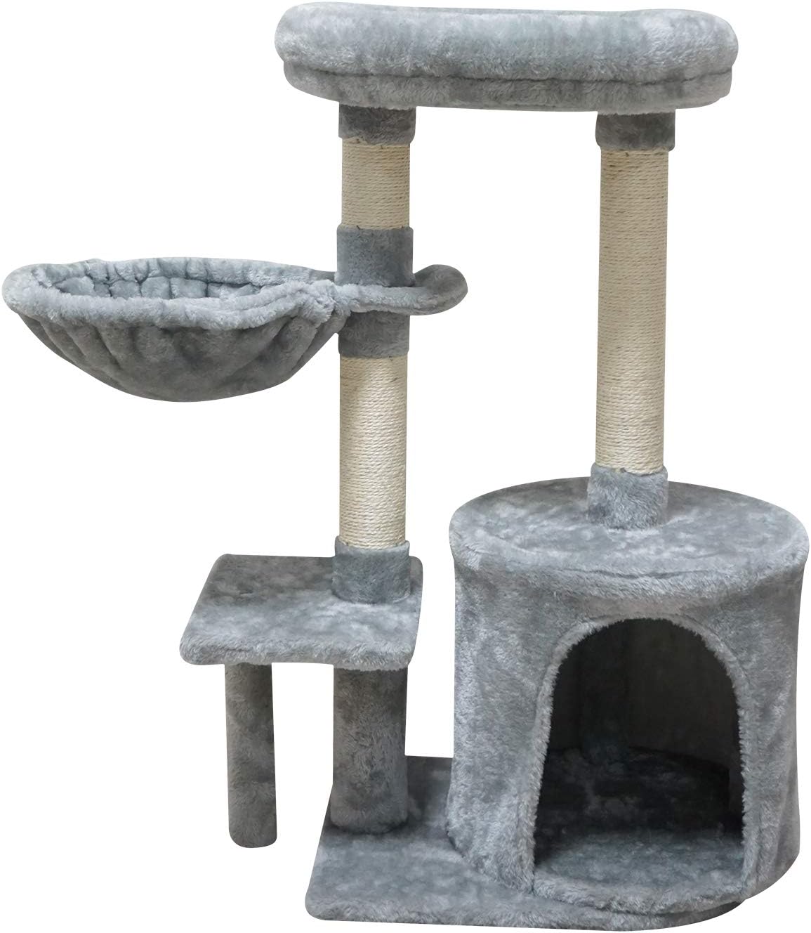 KIYUMI US01G Cat Tree Cat Tower Sisal Scratching Posts Cat Condo Play House Hammock Jump Platform Cat Furniture Activity Center, Grey : Pet Supplies