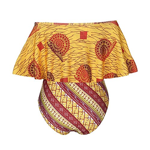 PiePieBuy Women's A-Line Ruffle Off the Shoulder Sexy Swimsuit Swimwear Bikini Bathing Suit (L, Yellow) - Thumbnail 3