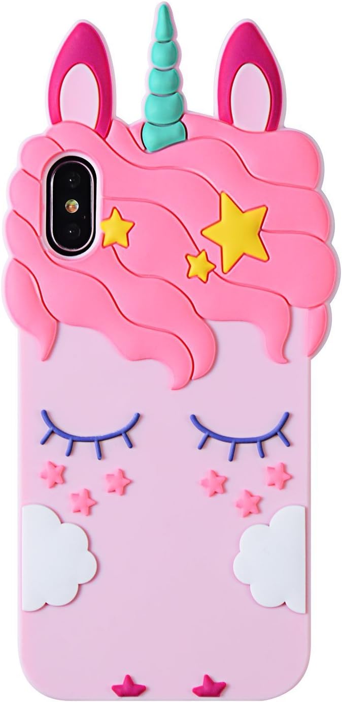 Artbling Case for iPhone XS/ iPhone X,Silicone 3D Cartoon Animal Cover,Kids Girls Teens Cool Lovely Cute Cases,Kawaii Soft Gel Girly Rubber Unique Character Protector for iPhone Xs /X (Pink Unicorn)