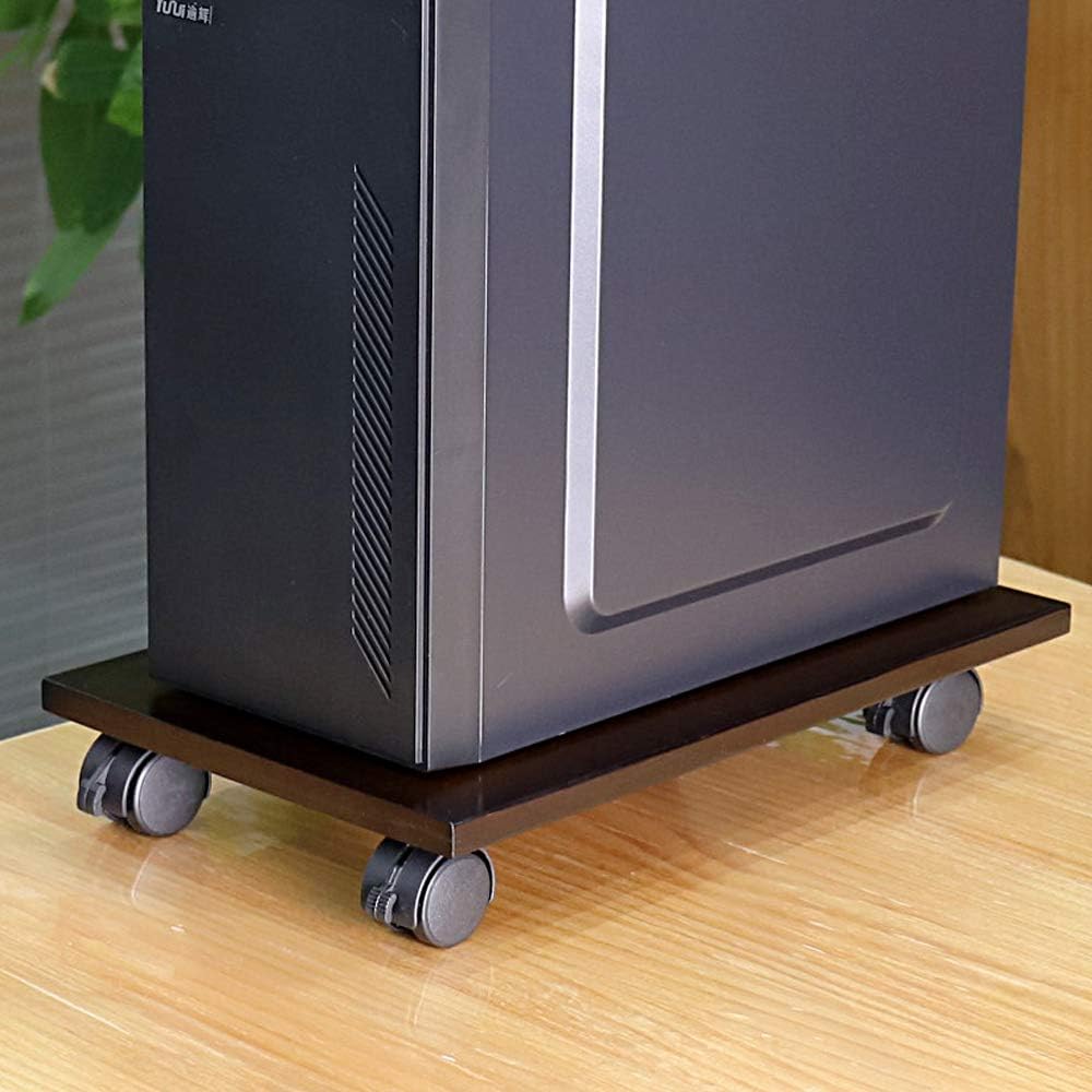 CPU Stand PC Cart Holder with 4 Caster Rolling Wheels Bamboo Desktop Floor Stand Holder Mobile Computer Tower Stand (Brown) : Office Products