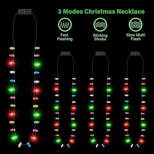 Christmas Necklace, 12Pcs Light up Christmas Necklaces, Glow