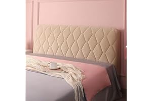 CAMZ Velvet Bed Headboard Cover for Queen Twin Full King Size, Quilted Bed Headboard Slipcover Thicken Dustproof Headboard Padding Protector Cover (Camel,Full:140cm(55"))