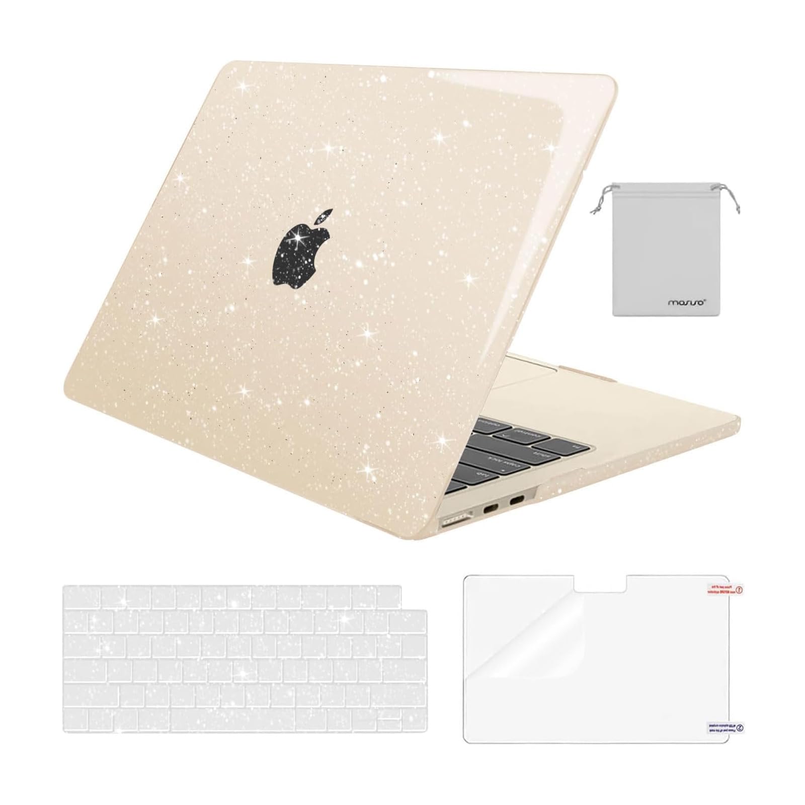 Photo 1 of MOSISO Compatible with MacBook Air 13 inch Case 2025 2024 2023 2022 M4 A3240 M3 A3113 M2 A2681, Sparkly Glitter Hard Shell&Keyboard Cover&Screen Film&Pouch for MacBook Air 13.6 inch Case, Starlight