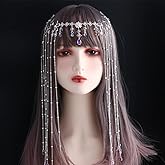 Leadigol Chinese Retro Long Tassel Headpiece Fairy Hair Ornaments Forehead Chain Face Curtain Luxury Headdress Water Drop Tassel Hairpin Wedding Headpieces Hair Acessories for Women and Girls