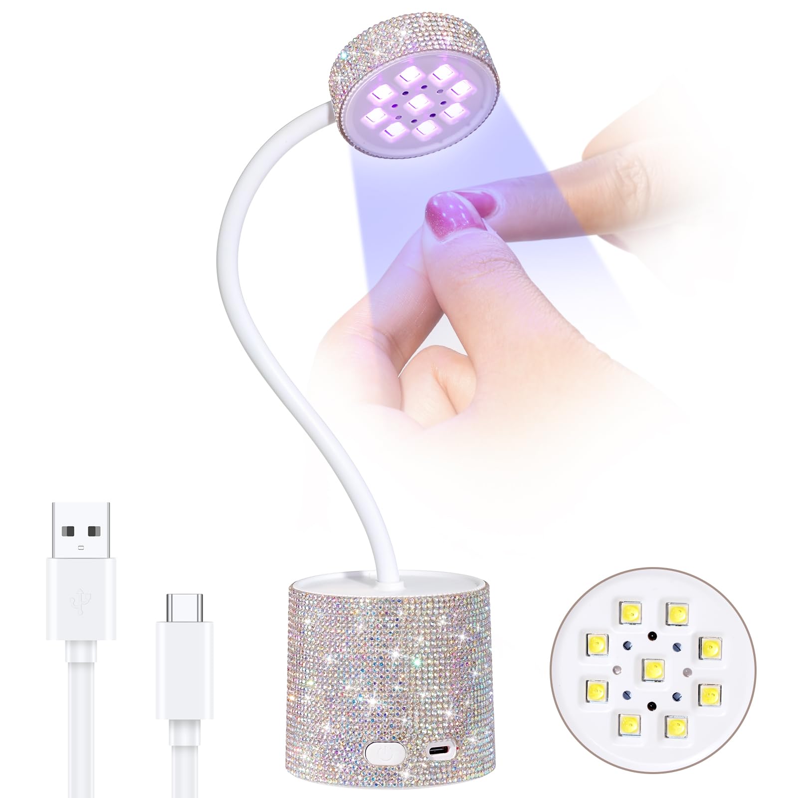 Photo 1 of CHRISTINE SHELLY UV LED Nail Lamp, Mini UV Light for Gel Nails Polish, Rechargeable LED Flash Cure Nail Dryer, Quick Drying Goosenecks UV Nail Lamp for Home Nail Salon DIY Manicure, AB Diamond