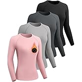 ATTIQOZI 4 Pack Women's Thermal Shirts-Fleece Lined Long Sleeve Tops-Thermal Compression Shirts for Outdoor Workouts
