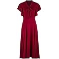 Vijiv Women's Vintage 1920s V Neck Long Bias Cut Sleeveless with Flutter Sleeves Bowknot Flapper Dress