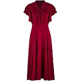 Vijiv Women's Vintage 1920s V Neck Long Bias Cut Sleeveless with Flutter Sleeves Bowknot Flapper Dress