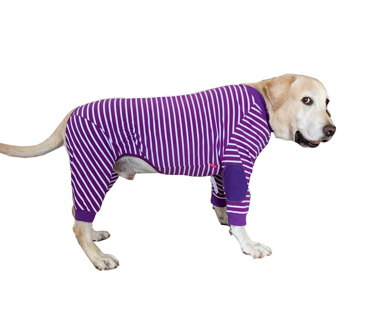 BT Bear Large Dog Clothes, Protect Joints Anti-hair Four-legged Classic Striped Zipper Pet Pajamas Dog Jumpsuit For Medium Dogs Large Dogs Labrador Golden Retriever Samoyed (Purple) โ image 1